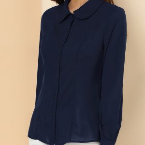 Peter Pan Collar Business Casual Work Shirts Navy Blue/S - Allegra K catalog
