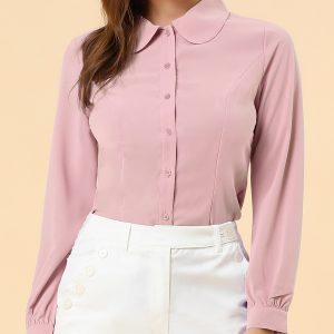 Peter Pan Collar Business Casual Work Shirts Pink/M - Allegra K catalog