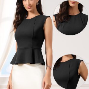 Sleeveless Crew Neck Flared Hem Work Office Peplum Blouse Black/M - Allegra K catalog
