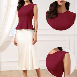 Sleeveless Crew Neck Flared Hem Work Office Peplum Blouse Burgundy/S - Allegra K catalog