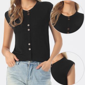Crew Neck Cap Sleeve Lightweight Casual Pullover Knitted Tops Black/XS - Allegra K catalog