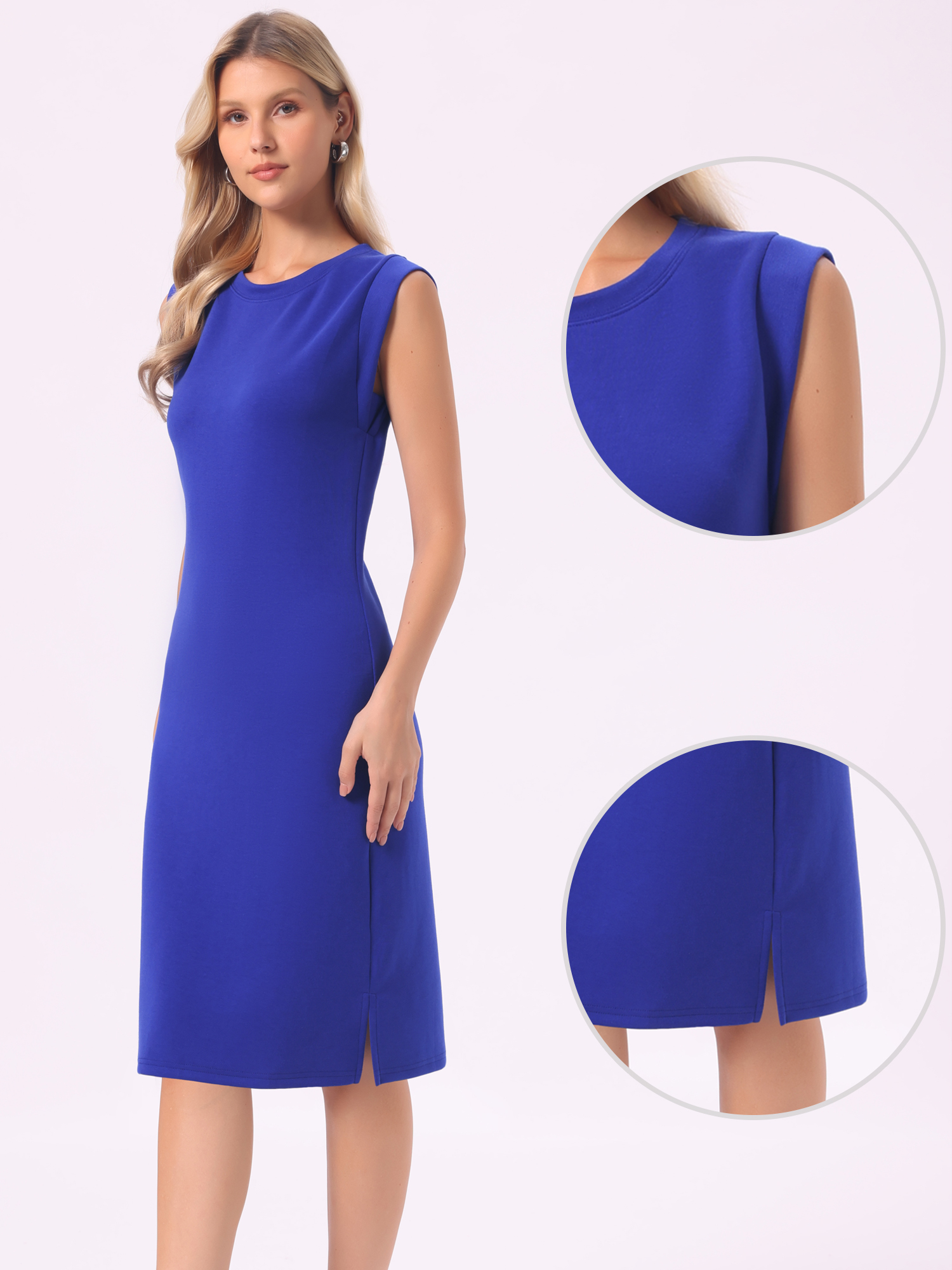 Sleeveless Round Neck Casual Split Midi Dress Royal Blue/M - Allegra K catalog