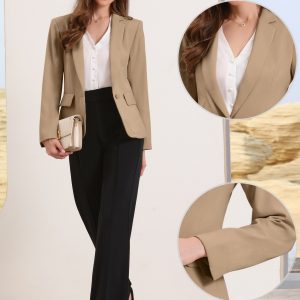 Long Sleeve One Button Business Casual Blazer Deep Khaki/S - Allegra K catalog