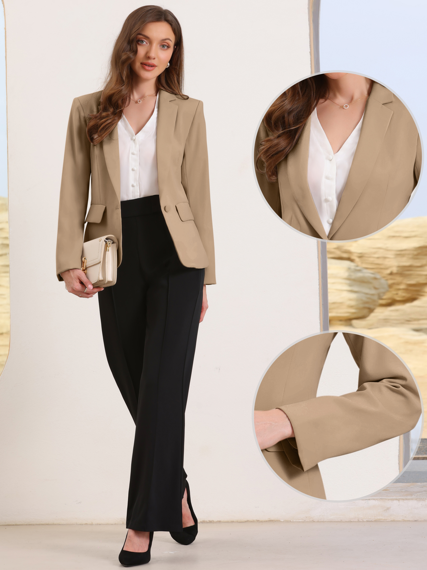 Long Sleeve One Button Business Casual Blazer Deep Khaki/S - Allegra K catalog