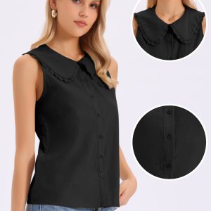 Ruffled Peter Pan Collar Sleeveless Button Down Blouse Black/S - Allegra K catalog