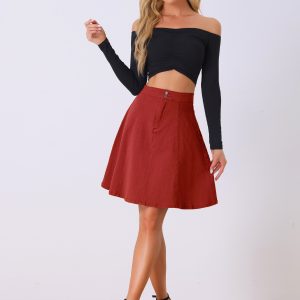 High Waisted A-Line Flared Casual Denim Midi Jean Skirt Red/L - Allegra K catalog