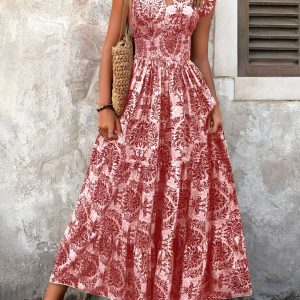 Boho Floral Cap Sleeves A-Line Tiered Dress Red/XS - Allegra K catalog