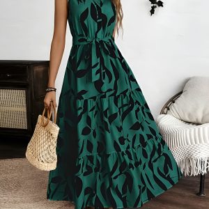 Floral Printed Sleeveless A-Line Tiered Dress Green/S - Allegra K catalog