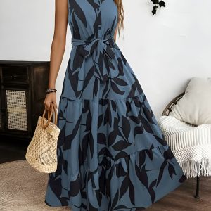 Floral Printed Sleeveless A-Line Tiered Dress Blue/M - Allegra K catalog