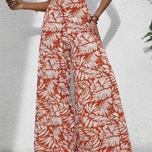 Tropical Printed Casual High-Waisted Wide-Leg Trousers Pants Red/S - Allegra K catalog