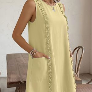 Sleeveless Pocketed Ruffled Mini Summer Casual Dress Yellow/XS - Allegra K catalog