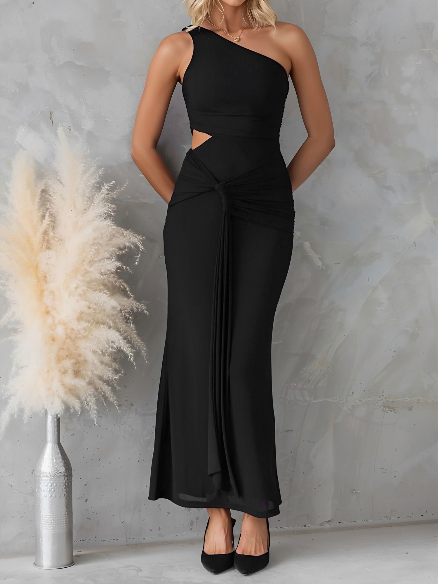 One Shoulder Cut-Out Sleeveless Bodycon Event Dress Black/M - Allegra K catalog