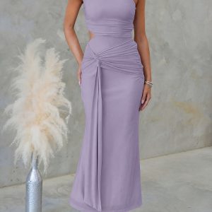 One Shoulder Cut-Out Sleeveless Bodycon Event Dress Purple/M - Allegra K catalog