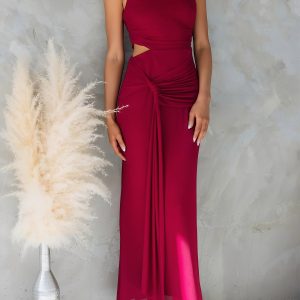 One Shoulder Cut-Out Sleeveless Bodycon Event Dress Dark Red/S - Allegra K catalog