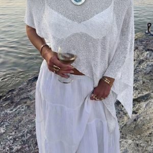 Versatile Semi-Sheer Knitted Casual Vacation Beachwear Cover Up White/L - Allegra K catalog