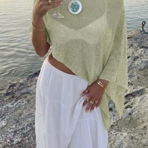 Versatile Semi-Sheer Knitted Casual Vacation Beachwear Cover Up Beige/S - Allegra K catalog