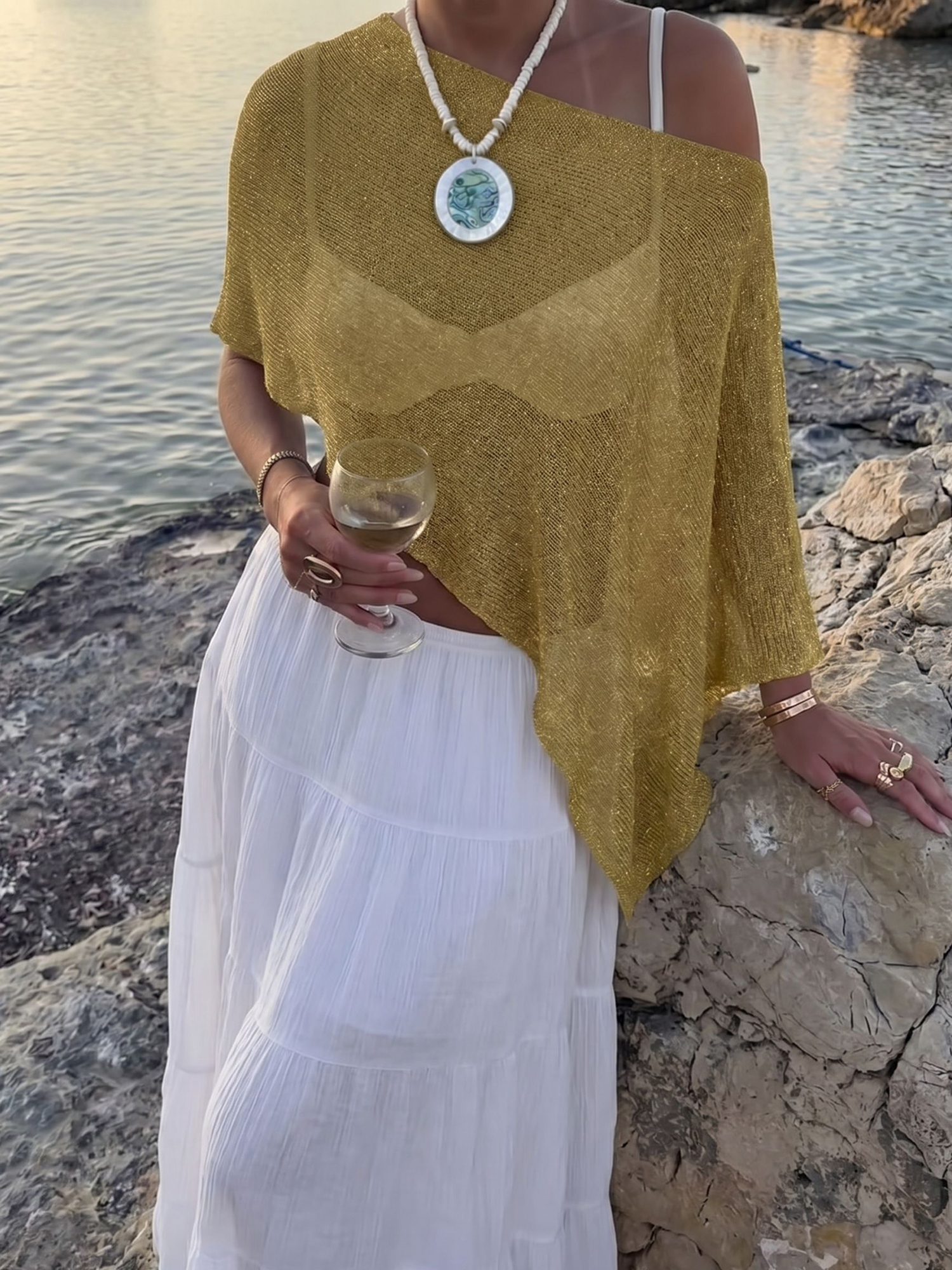 Versatile Semi-Sheer Knitted Casual Vacation Beachwear Cover Up Khaki/M - Allegra K catalog