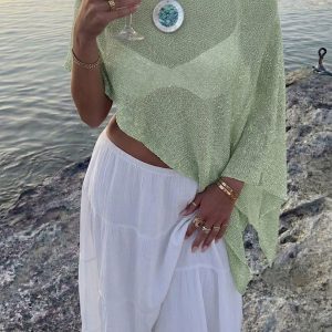 Versatile Semi-Sheer Knitted Casual Vacation Beachwear Cover Up Light Green/M - Allegra K catalog