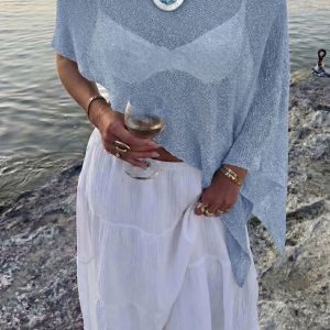 Versatile Semi-Sheer Knitted Casual Vacation Beachwear Cover Up Blue/L - Allegra K catalog