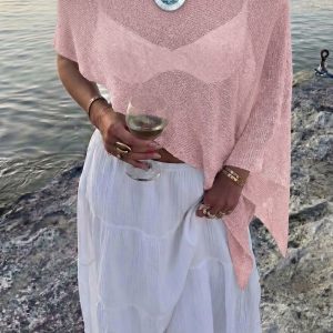 Versatile Semi-Sheer Knitted Casual Vacation Beachwear Cover Up Pink/S - Allegra K catalog