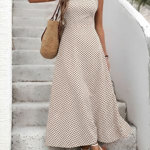 Sleeveless Backless Polka Dot A-Line Resort Dress Apricot/XS - Allegra K catalog