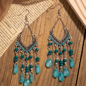 Bohemian Vintage Beaded Fringe Earrings Peacock Blue/M - Allegra K catalog