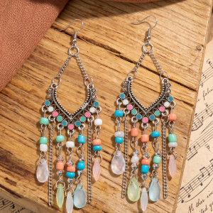 Bohemian Vintage Beaded Fringe Earrings Mixed Colors/M - Allegra K catalog