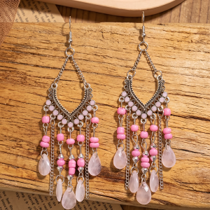 Bohemian Vintage Beaded Fringe Earrings Pink/M - Allegra K catalog