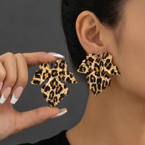 Leopard Print Leaf Shape Alloy Earrings Leopard Print/M - Allegra K catalog