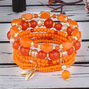 4 Pieces Beaded Bohemian Crystal Layers Bracelet Set Orange/M - Allegra K catalog