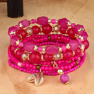 4 Pieces Beaded Bohemian Crystal Layers Bracelet Set Rose Red/M - Allegra K catalog