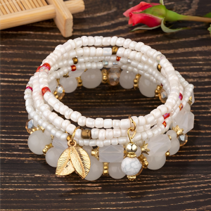 4 Pieces Beaded Bohemian Crystal Layers Bracelet Set Beige/M - Allegra K catalog