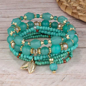 4 Pieces Beaded Bohemian Crystal Layers Bracelet Set Green/M - Allegra K catalog