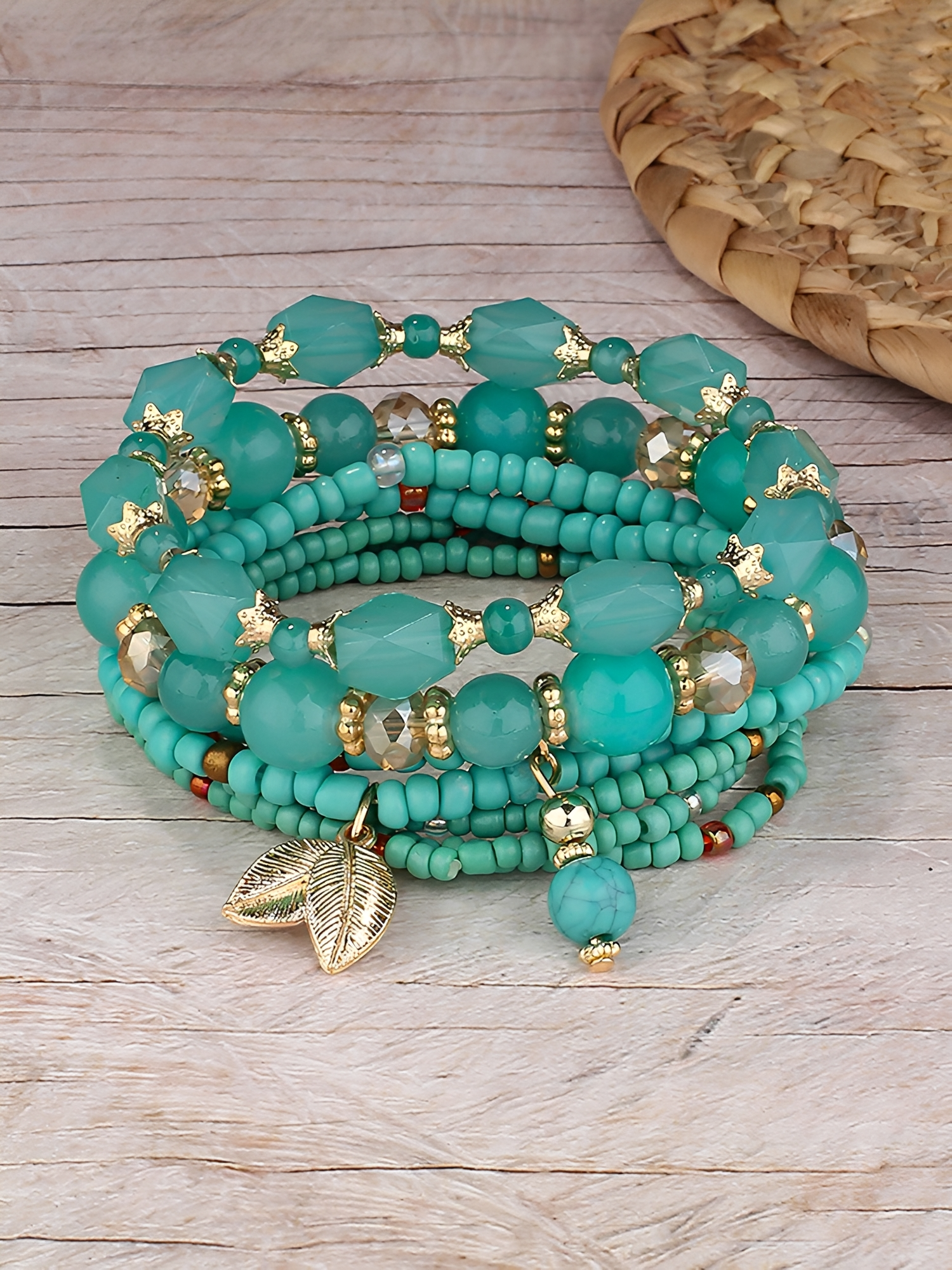 4 Pieces Beaded Bohemian Crystal Layers Bracelet Set Green/M - Allegra K catalog
