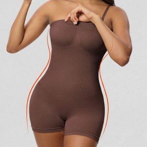 Removable Straps Solid Color Sleeveless Leotard Brown/S - Allegra K catalog