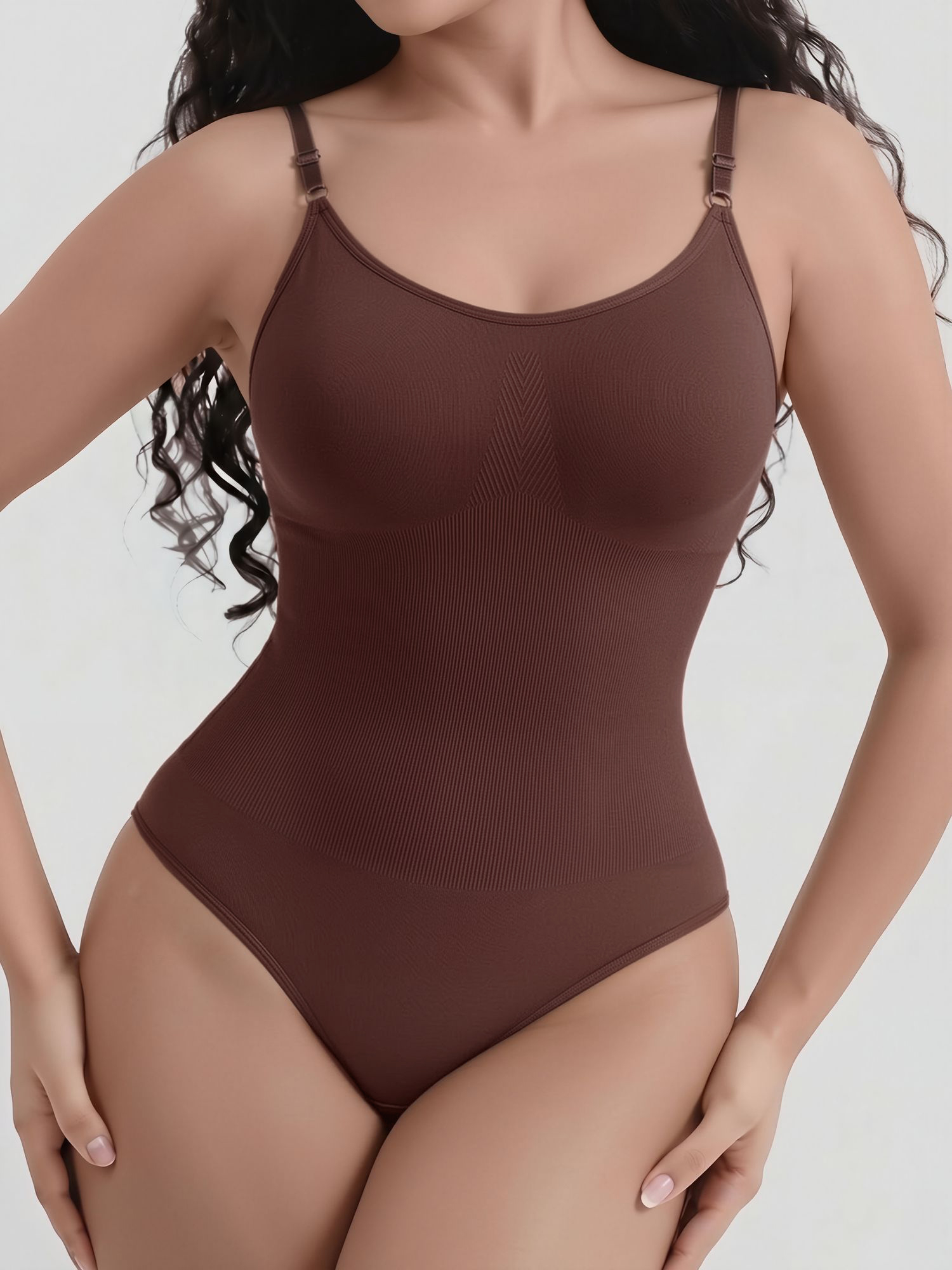Ajustable Straps Solid Color Shaping Leotard Bodysuit Brown/L - Allegra K catalog