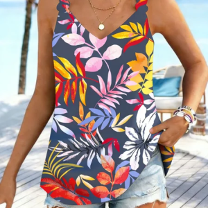 Casual V Neck Floral Tank Top, Tanks & Camis, color:As Picture|size:4XL, catalog Noracora shop