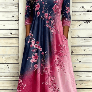 Women Floral Summer Dress Crew Neck Half Sleeve A-Line Dress, Dresses, color:As Picture|size:4XL, catalog Noracora shop