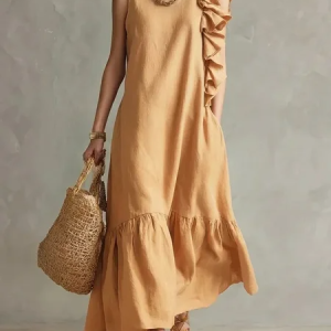 Women Plain Summer Dress Crew Neck Sleeveless T-Shirt Dress A-Line Dress, Dresses, color:Yellow|size:3XL, catalog Noracora shop