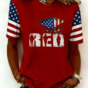 Casual Independence Day (Flag) Crew Neck Short Sleeve T-shirt, T-shirts, color:Red|size:XXL, catalog Noracora shop
