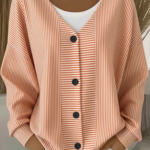 Women Striped Long Sleeve Comfy Casual Cardigan, Cardigans, color:Orange|size:5XL, catalog Noracora shop