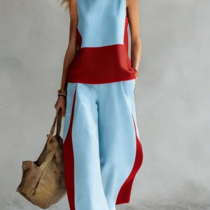 Women Floral Two-Piece Set Daily Sleeveless Vintage Summer Top With Pants Matching Set, Sets, color:Red-Blue|size:5XL, catalog Noracora shop
