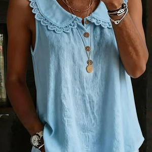 Shawl Collar Sleeveless Plain Regular Loose Shirt For Women, Tanks & Camis, color:Sky Blue|size:XXL, catalog Noracora shop