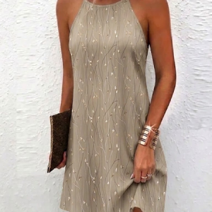 Women Leaf Summer Dress Halter Neck Gallus Tank A-Line Dress, Dresses, color:Off White|size:4XL, catalog Noracora shop
