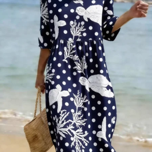 Women Polka Dots Summer Dress Crew Neck Short Sleeve Fit & Flare Dress A-Line Dress, Dresses, color:Navyblue|size:4XL, catalog Noracora shop