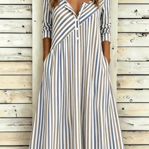 Women Striped Summer Dress V Neck Half Sleeve A-Line Dress, Dresses, color:As Picture|size:4XL, catalog Noracora shop