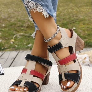 Vintage Color Block Breathable Hook And Loop Flat Heel Slide Sandals Split Joint, Sandals, color:flower|size:43, catalog Noracora shop