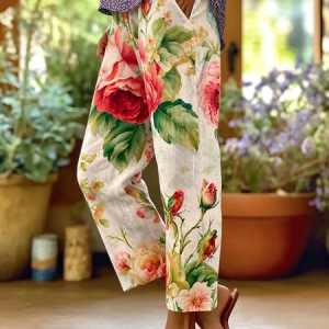 Women Floral Long Pants Vintage Spring/Fall Trousers, Pants, color:As Picture|size:4XL, catalog Noracora shop