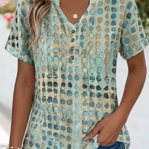 Casual Abstract V Neck Short Sleeve T-shirt, T-shirts, color:Green|size:4XL, catalog Noracora shop