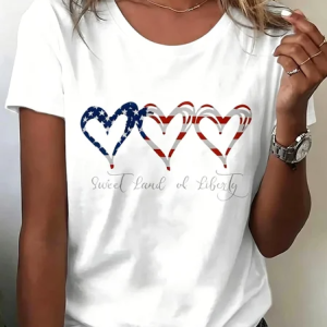 Casual Heart/Cordate Crew Neck Short Sleeve T-shirt, T-shirts, color:White|size:XXL, catalog Noracora shop